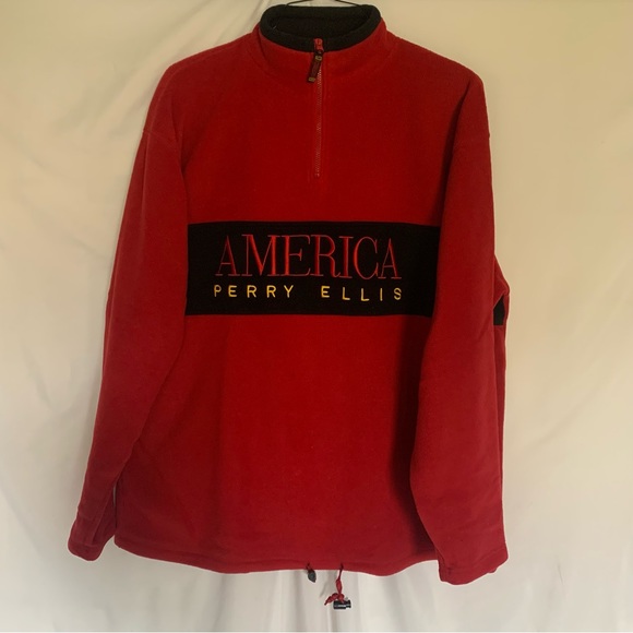 America Perry Ellis Men's Quarter Zip Color Block Sweatshirt
